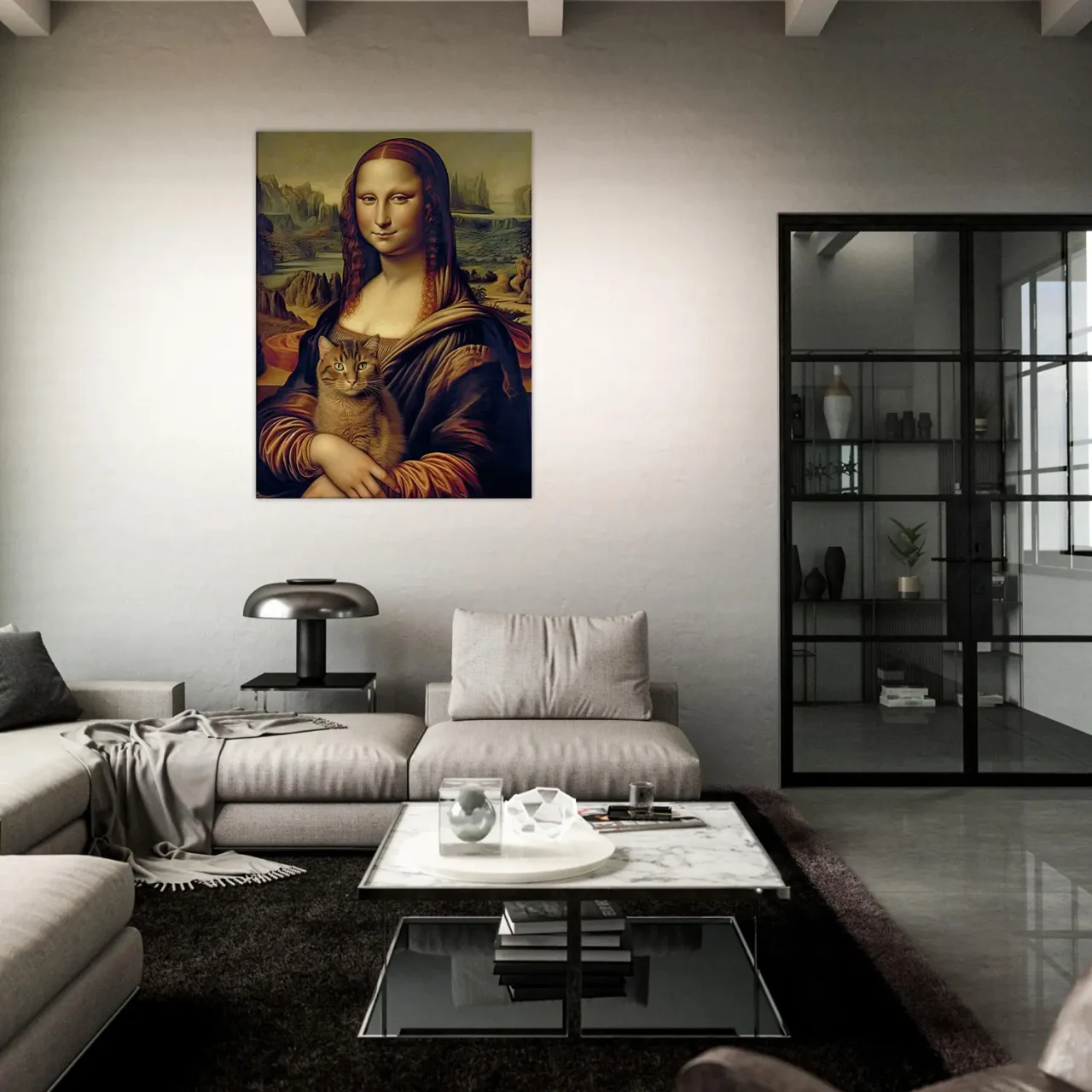 mona lisa tenant un chat dans ses bras