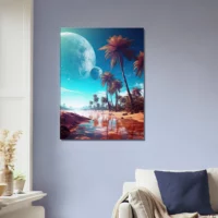 Paysage Fantastique Plage, Palmiers et Planètes paysage fantastique plage, palmiers et planetes