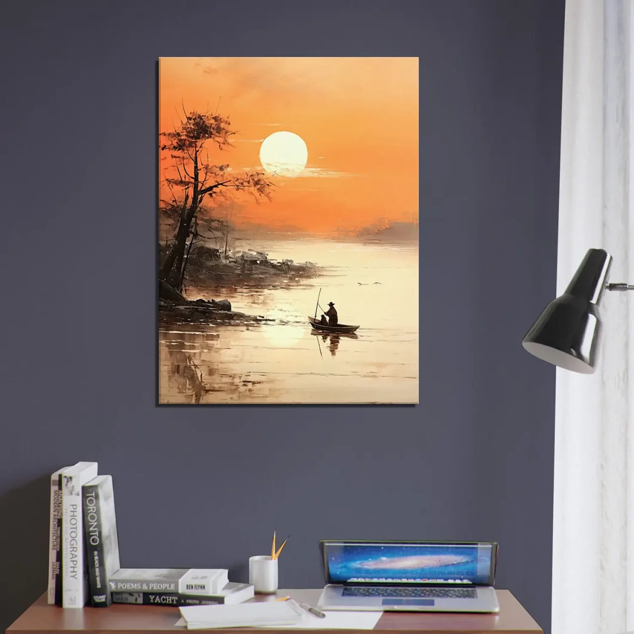 paysage paisible sur l'eau au coucher de soleil