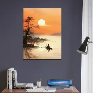 paysage paisible sur l'eau au coucher de soleil