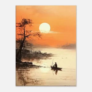 Paysage paisible d'Asie sur l'eau au coucher de soleil