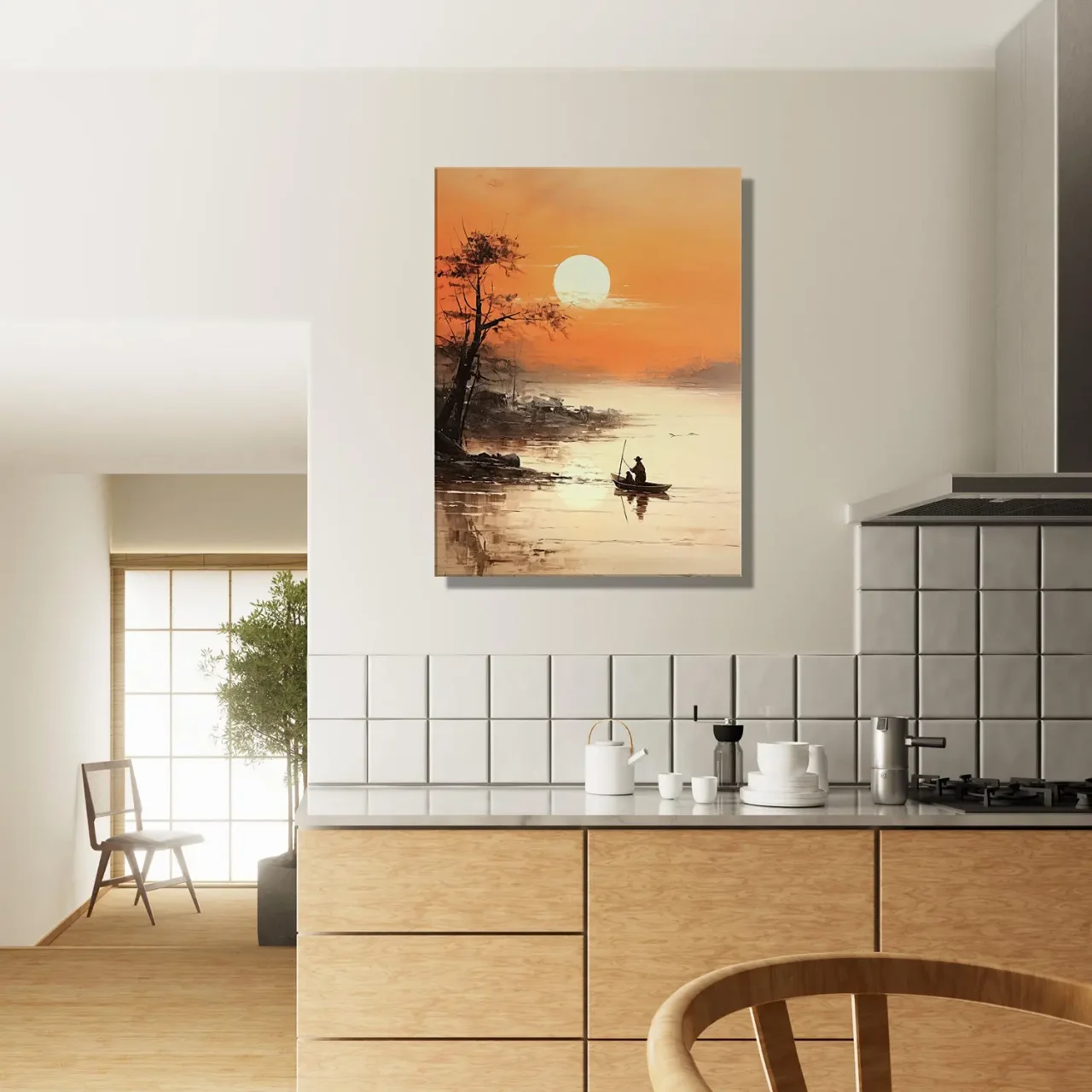 paysage paisible sur l'eau au coucher de soleil