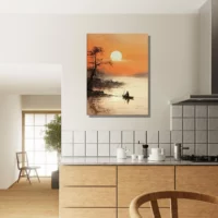 paysage paisible sur l'eau au coucher de soleil