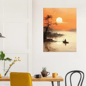 paysage paisible sur l'eau au coucher de soleil