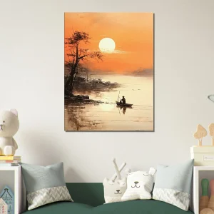 paysage paisible sur l'eau au coucher de soleil