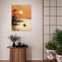 paysage paisible sur l'eau au coucher de soleil