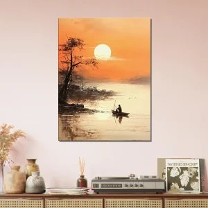 paysage paisible sur l'eau au coucher de soleil