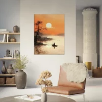 paysage paisible sur l'eau au coucher de soleil