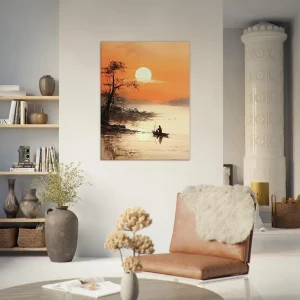 paysage paisible sur l'eau au coucher de soleil