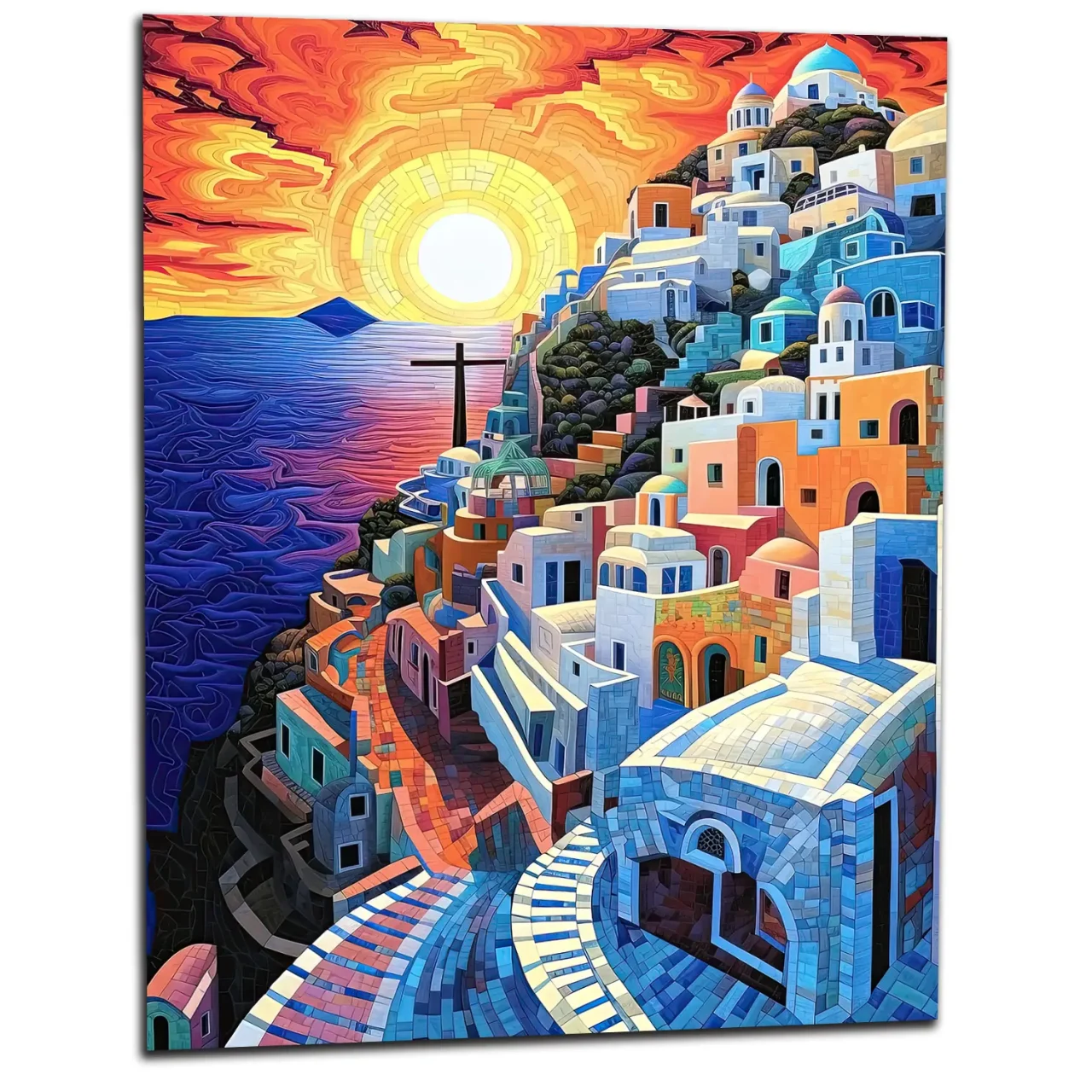Cadre Paysage Santorini Peinture et Mosaique paysage santorini peinture et mosaique