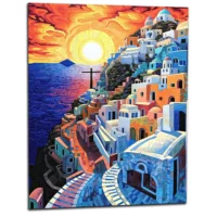 Cadre Paysage Santorini Peinture et Mosaique paysage santorini peinture et mosaique