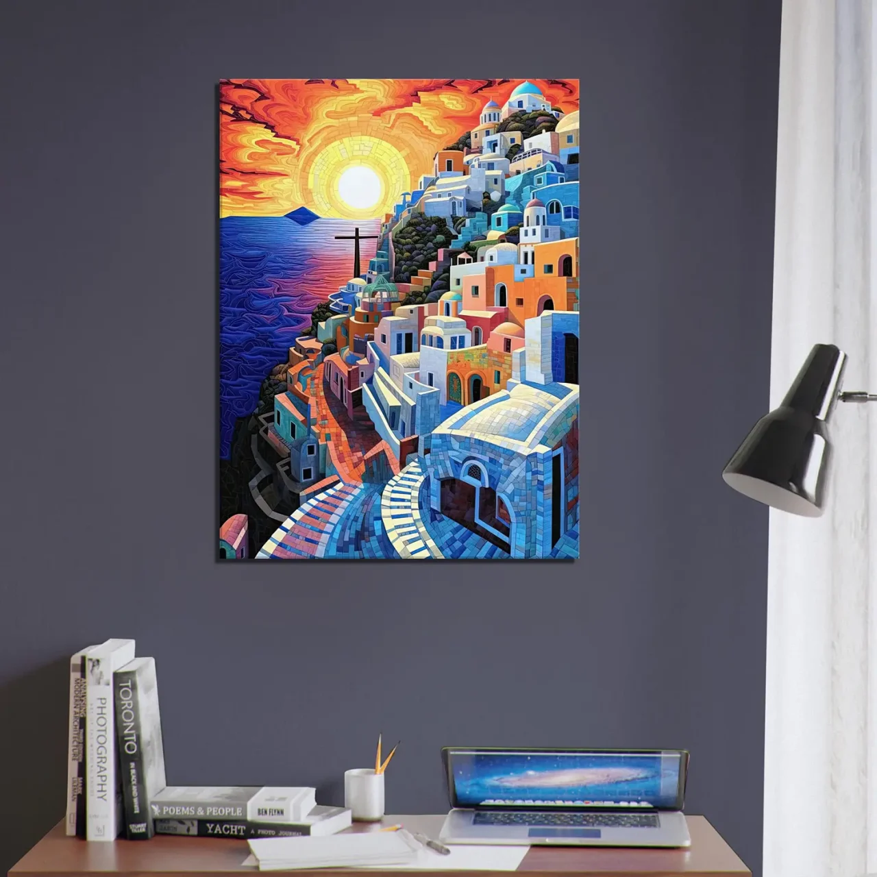 Cadre Paysage Santorini Peinture et Mosaique paysage santorini peinture et mosaique