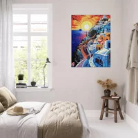 Cadre Paysage Santorini Peinture et Mosaique paysage santorini peinture et mosaique