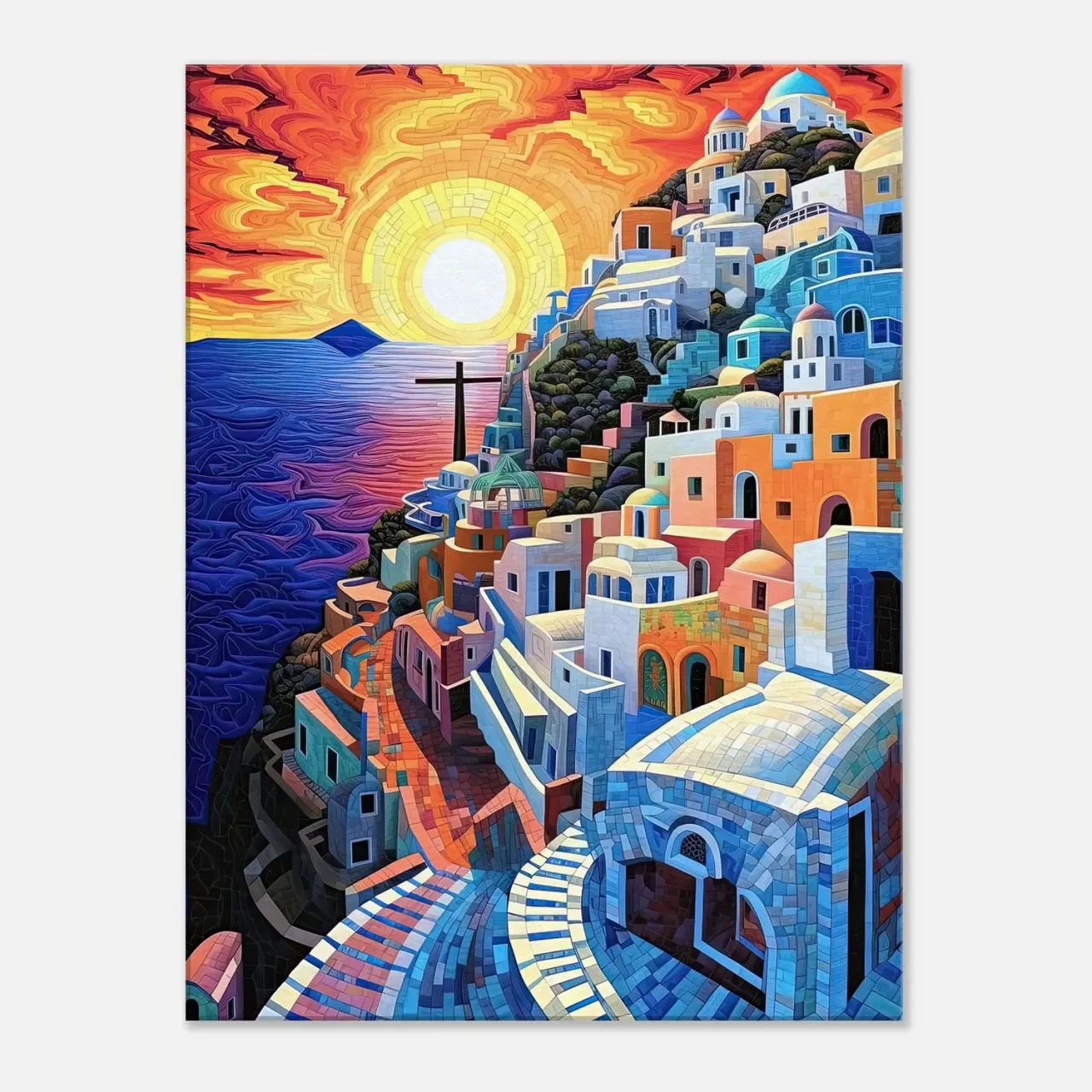 Cadre Paysage Santorini Peinture et Mosaique paysage santorini peinture et mosaique