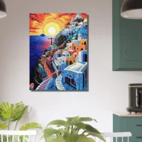 Cadre Paysage Santorini Peinture et Mosaique paysage santorini peinture et mosaique