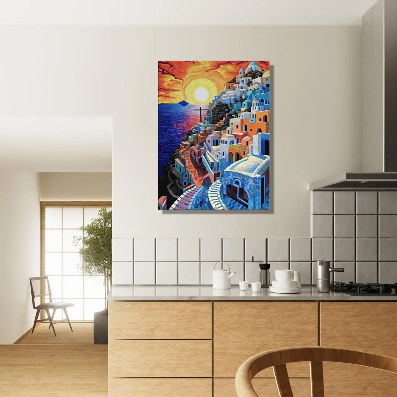 Cadre Paysage Santorini Peinture et Mosaique paysage santorini peinture et mosaique