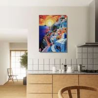 Cadre Paysage Santorini Peinture et Mosaique paysage santorini peinture et mosaique