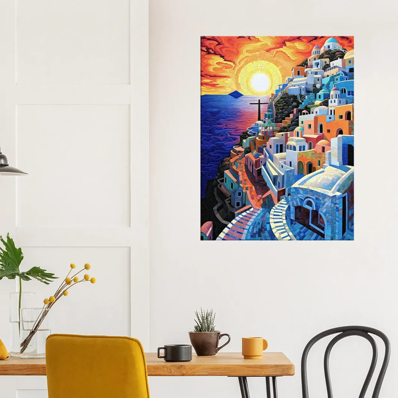 Cadre Paysage Santorini Peinture et Mosaique paysage santorini peinture et mosaique