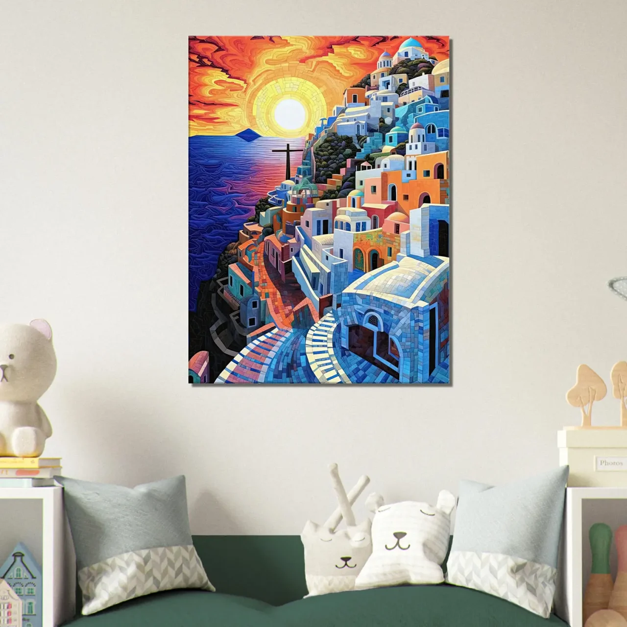 Cadre Paysage Santorini Peinture et Mosaique paysage santorini peinture et mosaique