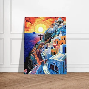 Cadre Paysage Santorini Peinture et Mosaique paysage santorini peinture et mosaique