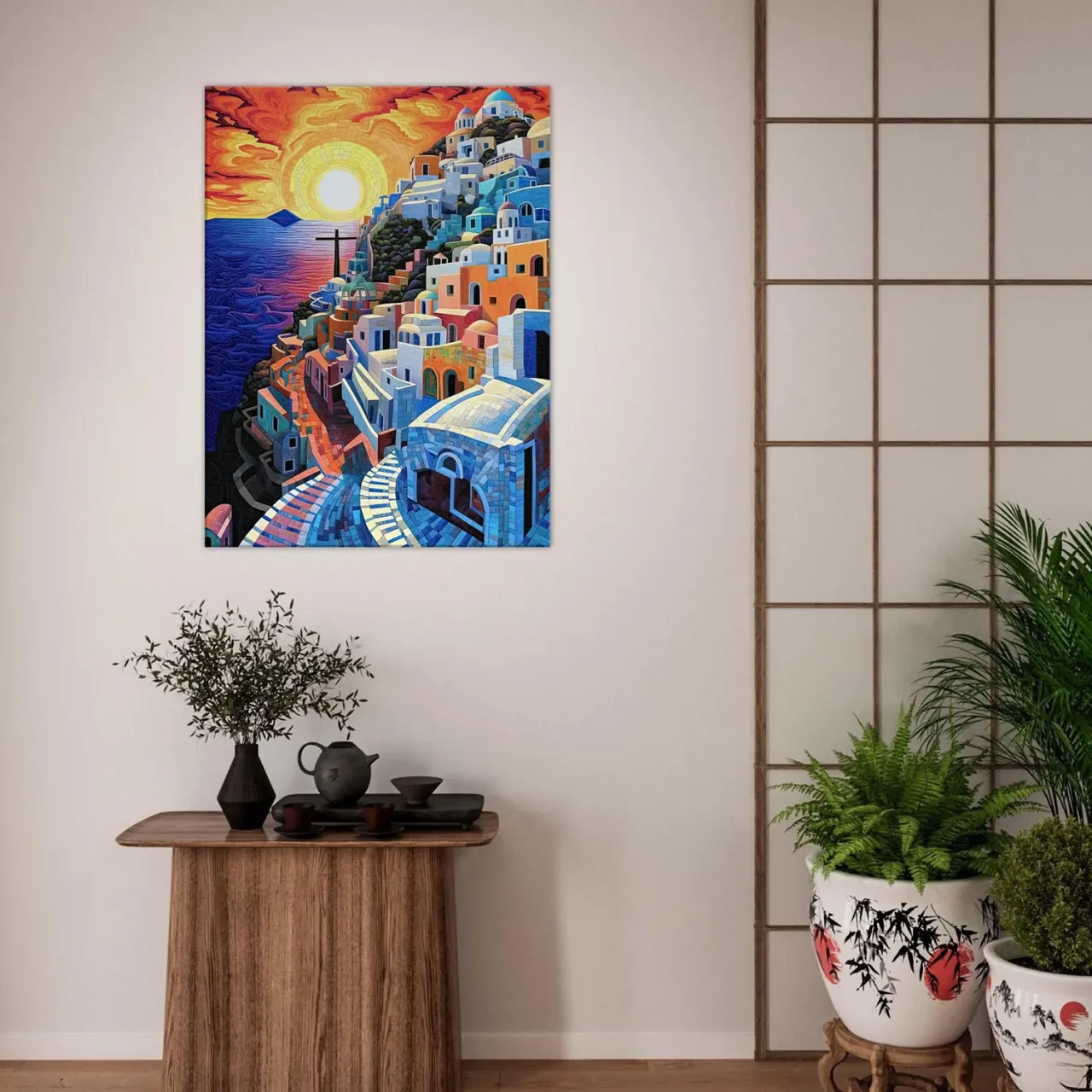 Cadre Paysage Santorini Peinture et Mosaique paysage santorini peinture et mosaique