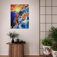 Cadre Paysage Santorini Peinture et Mosaique paysage santorini peinture et mosaique