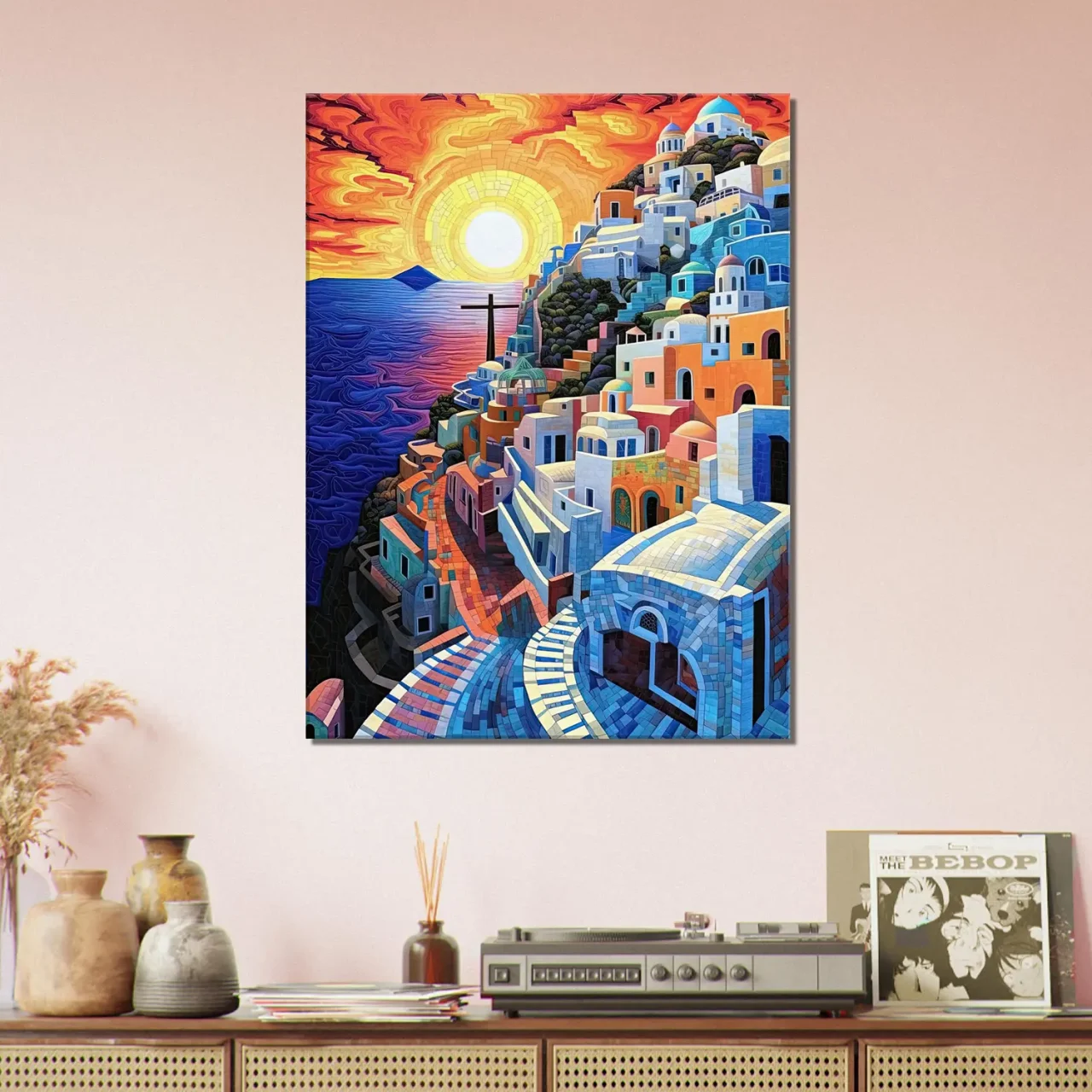 Cadre Paysage Santorini Peinture et Mosaique paysage santorini peinture et mosaique