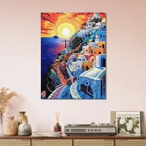 Cadre Paysage Santorini Peinture et Mosaique paysage santorini peinture et mosaique
