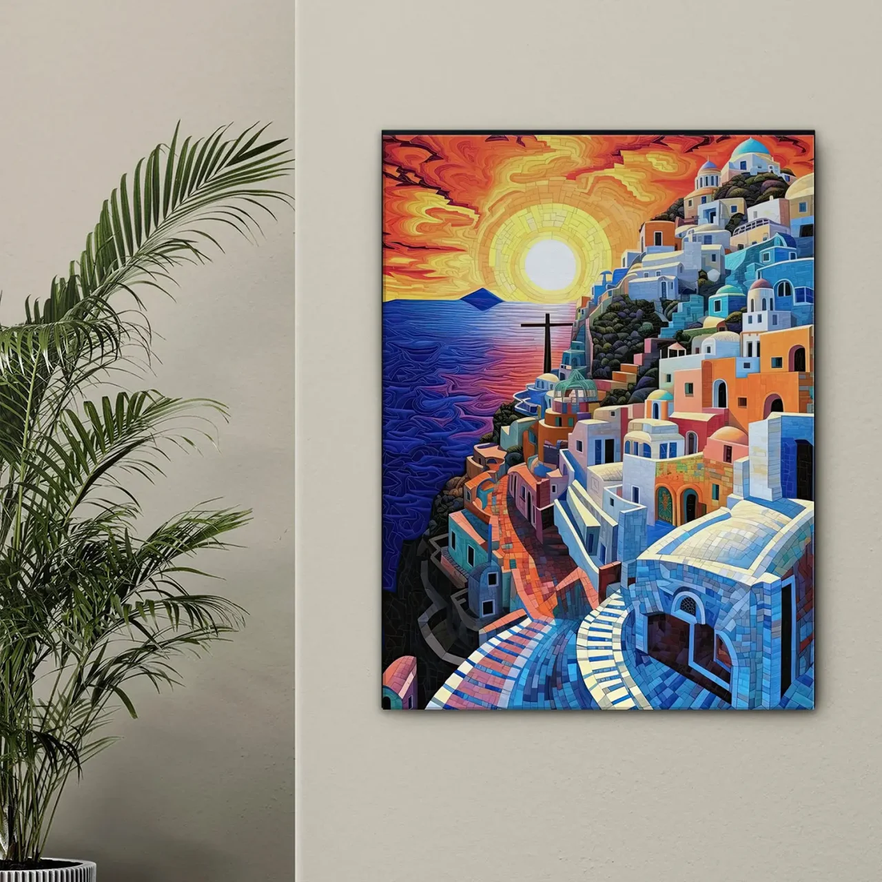 Cadre Paysage Santorini Peinture et Mosaique paysage santorini peinture et mosaique