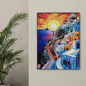 Cadre Paysage Santorini Peinture et Mosaique paysage santorini peinture et mosaique