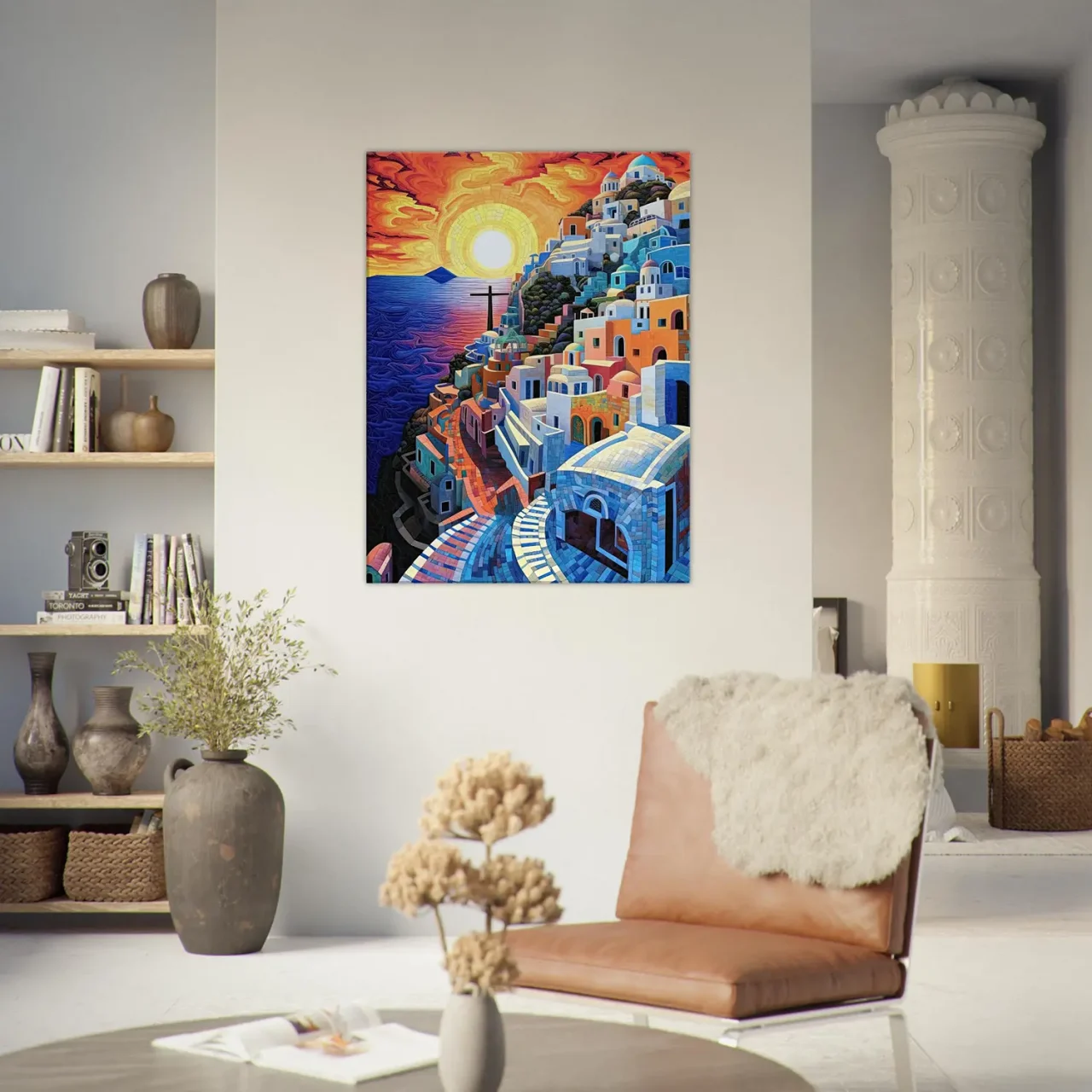 Cadre Paysage Santorini Peinture et Mosaique paysage santorini peinture et mosaique