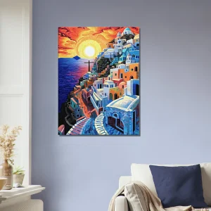 Cadre Paysage Santorini Peinture et Mosaique paysage santorini peinture et mosaique
