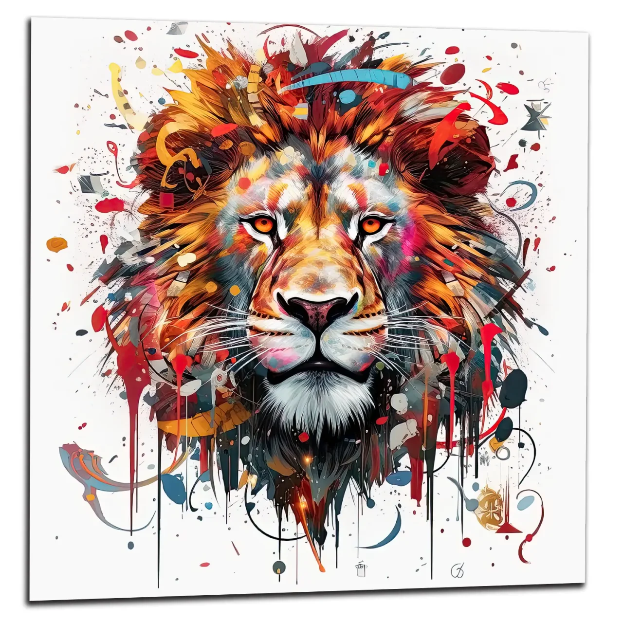 peinture portrait d'un lion couleurs rouge orangé
