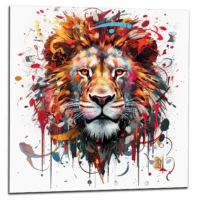 Peinture portrait d’un lion couleurs rouge orangé peinture portrait d'un lion couleurs rouge orangé