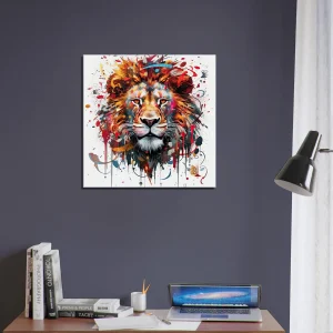 peinture portrait d'un lion couleurs rouge orangé
