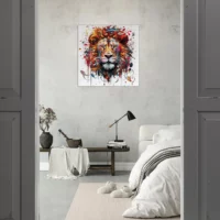 peinture portrait d'un lion couleurs rouge orangé