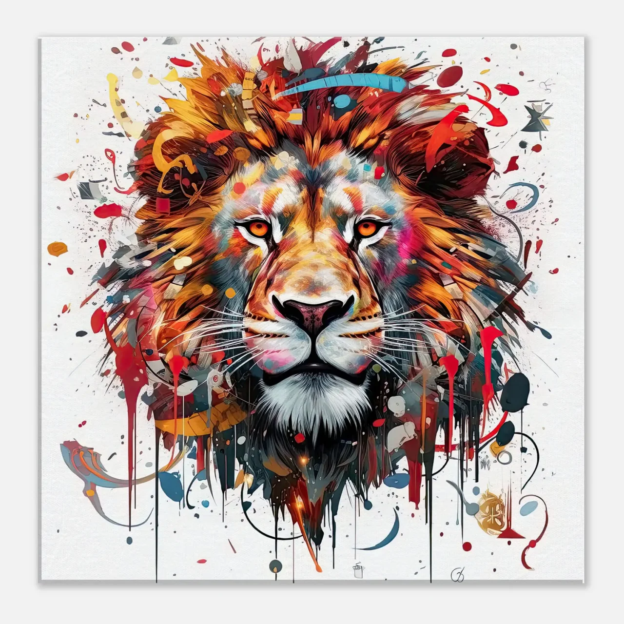 peinture portrait d'un lion couleurs rouge orangé