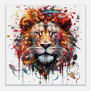 peinture portrait d'un lion couleurs rouge orangé