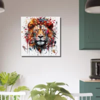 peinture portrait d'un lion couleurs rouge orangé