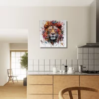 peinture portrait d'un lion couleurs rouge orangé