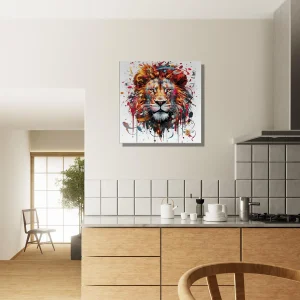 peinture portrait d'un lion couleurs rouge orangé