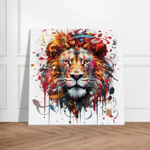 peinture portrait d'un lion couleurs rouge orangé