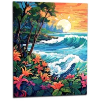 Scene Tropicale Coucher de soleil Art nouveau scene tropical coucher de soleil art nouveau