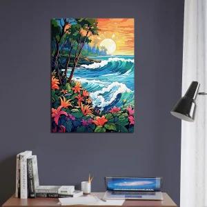 scene tropical coucher de soleil art nouveau