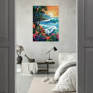 scene tropical coucher de soleil art nouveau