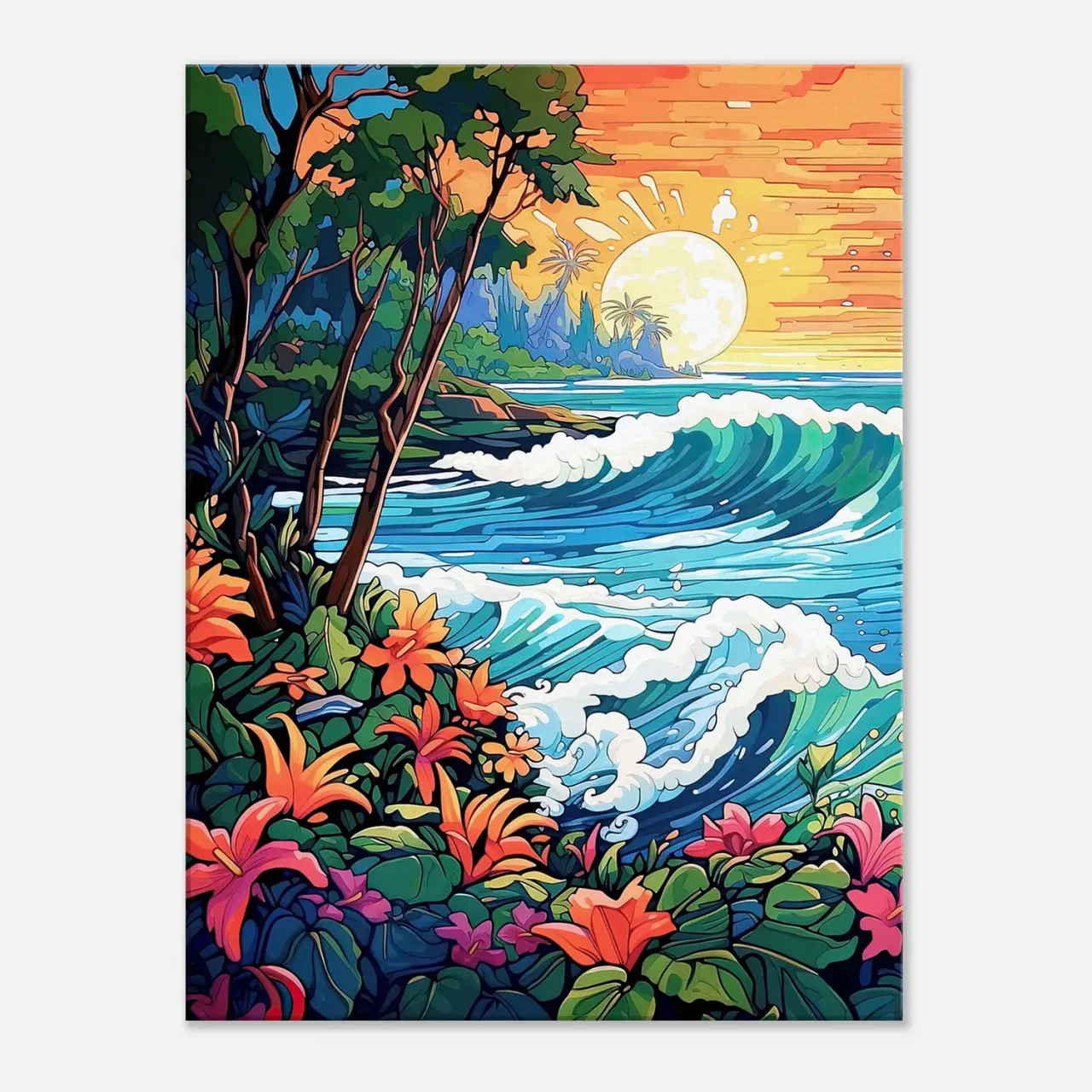 scene tropical coucher de soleil art nouveau