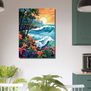 scene tropical coucher de soleil art nouveau