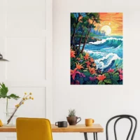 Scene Tropicale Coucher de soleil Art nouveau scene tropical coucher de soleil art nouveau