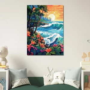 scene tropical coucher de soleil art nouveau