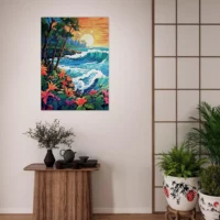 Scene Tropicale Coucher de soleil Art nouveau scene tropical coucher de soleil art nouveau